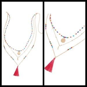 Gold tone chains colorful Beaded Tassel Necklace Layered 19in length Torrid Plus
